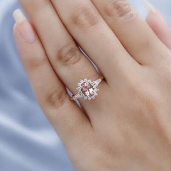 Genuine Blush Tourmaline & White Zircon Rose Gold over 925 Sz 9 - Picture 4 of 8